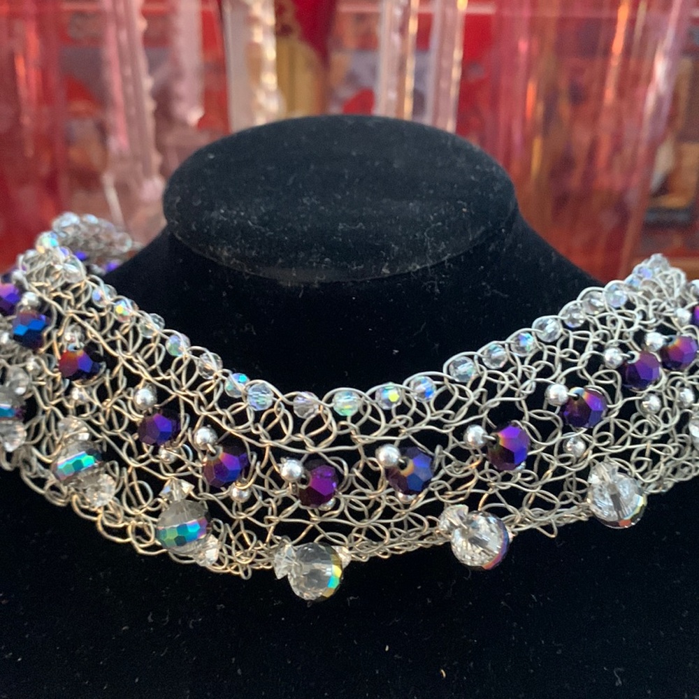 Wire crochet necklace and earrings